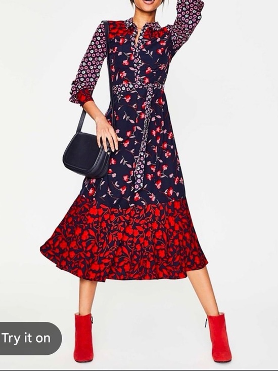 Boden Dresses & Skirts - Boden Navy and Red Mixed-Print Midi Dress